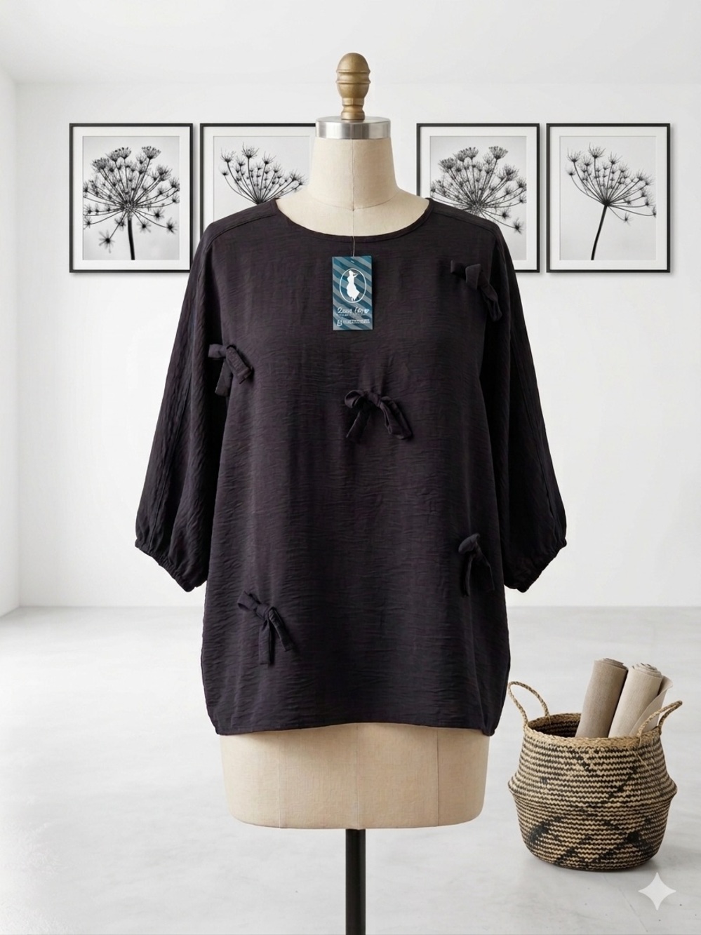 Black Bow-Accent Women's Top - Unbranded